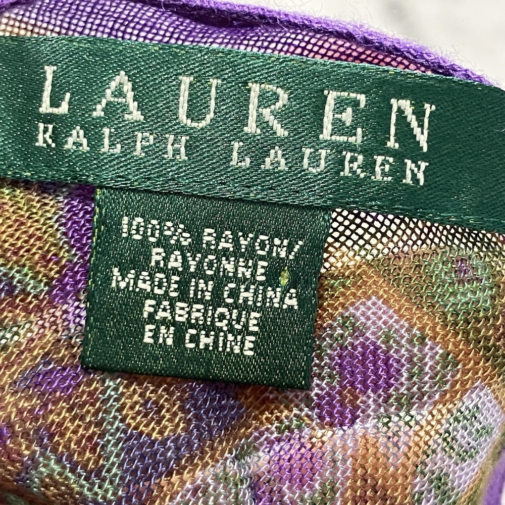 Lauren Ralph Lauren Paisley Scarf Purple Black Silk Blend Oblong Wrap - Picture 9 of 11